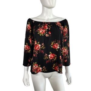 Tovia Rose Floral Elastic Collar Off Shoulder Blouse